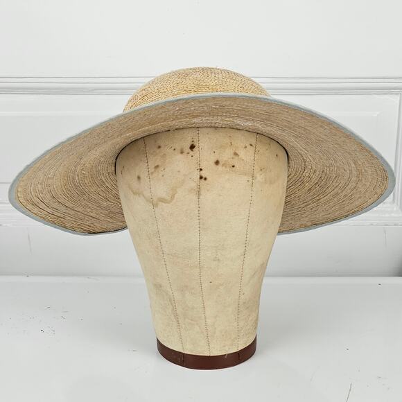 VTG fine woven ladies straw hat vented crown fabric floral trim - Picture 5 of 10